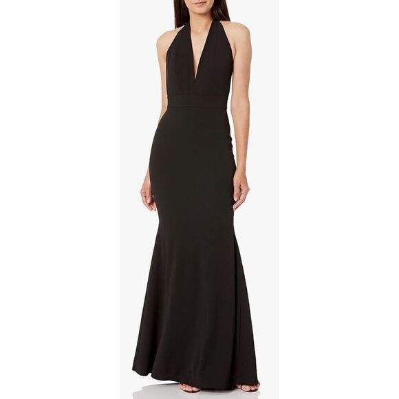 Dress the Population Camden Sleeveless Halter Small Long Stretch Gown in Black N - Picture 1 of 7